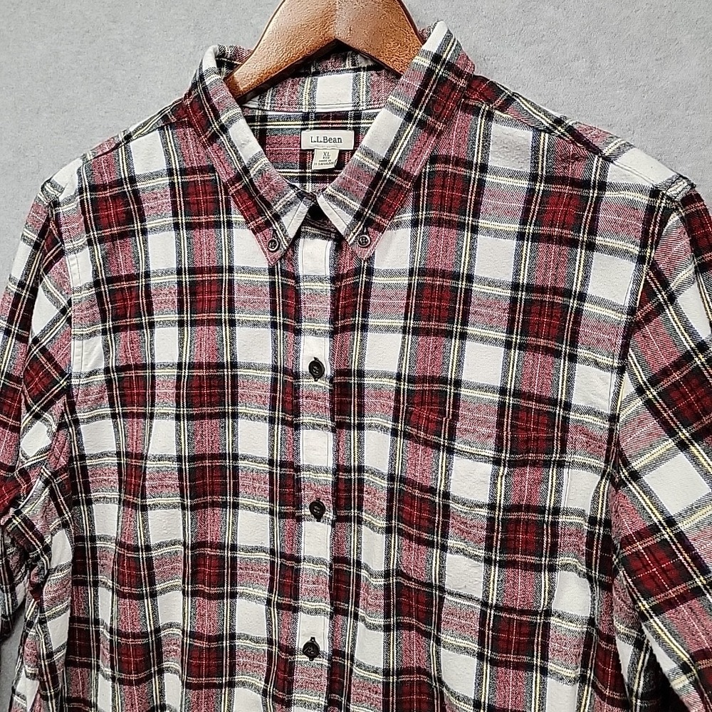 LL BEAN Plaid All Cotton‎ Flannel Long Sleeve Button Down Relaxed Fit Women XL